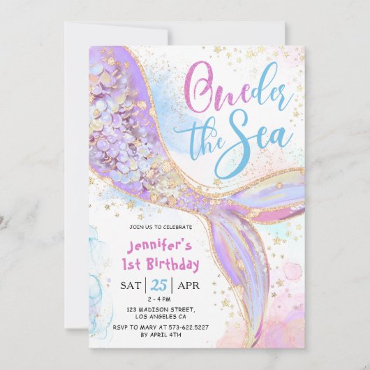 Zeemeermin 1e verjaardagsfeest Paarse eigenaar van Kaart (Voorkant)