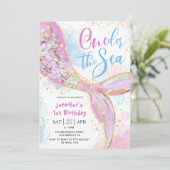 Zeemeermin 1e Verjaardagsfeest Roze Oneder Het Zee Kaart (Staand voorkant)