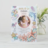 Zeemeermin 1e Verjaardagsfeestfoto ONEder Het Zee Kaart (Staand voorkant)