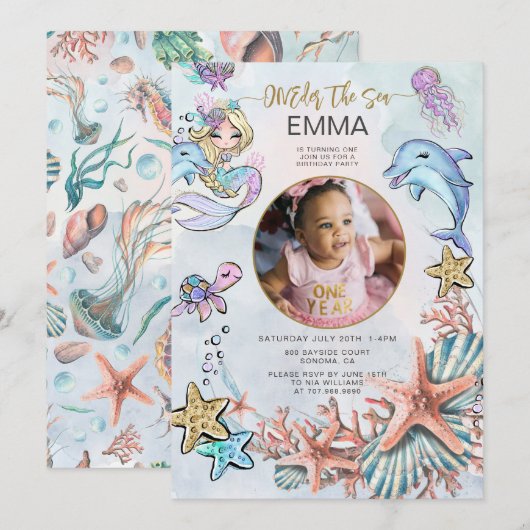 Zeemeermin 1e Verjaardagsfeestfoto ONEder Het Zee Kaart (Voorkant / Achterkant)