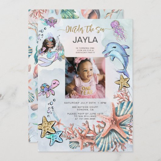 Zeemeermin 1e Verjaardagsfeestfoto ONEder Het Zee Kaart (Voorkant / Achterkant)