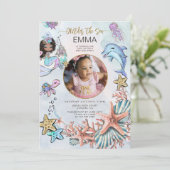 Zeemeermin 1e Verjaardagsfeestfoto ONEder Het Zee Kaart (Staand voorkant)