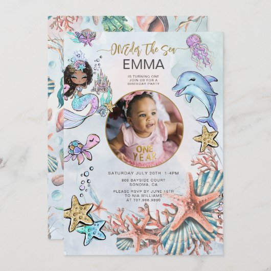 Zeemeermin 1e Verjaardagsfeestfoto ONEder Het Zee Kaart (Voorkant / Achterkant)