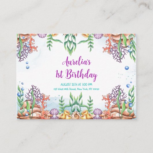 Zeemeermin 1e Verjaardagsfeestje Oneder Het Zee Informatiekaartje (Voorkant)