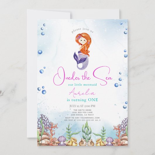 Zeemeermin 1e Verjaardagsfeestje Oneder Het Zee Kaart (Voorkant)