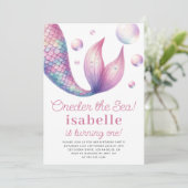 Zeemeermin 1e Verjaardagsfeestje Oneder Het Zee Me Kaart (Staand voorkant)