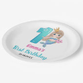 Zeemeermin 1e verjaardagsfeestje papieren bordje (Gekanteld)