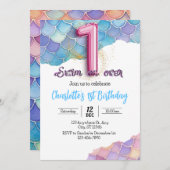 Zeemeermin 1e verjaardagsuitnodiging kaart (Voorkant / Achterkant)