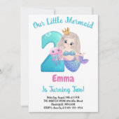 Zeemeermin 2de verjaardagsfeest uitnodiging (Voorkant)