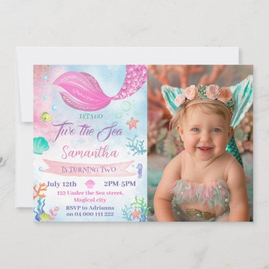 Zeemeermin 2e foto Verjaardags Meisje Onder het Ze Kaart (Voorkant)