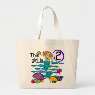 Zeemeermin 2e Verjaardag Tshirts en geschenken Grote Tote Bag
