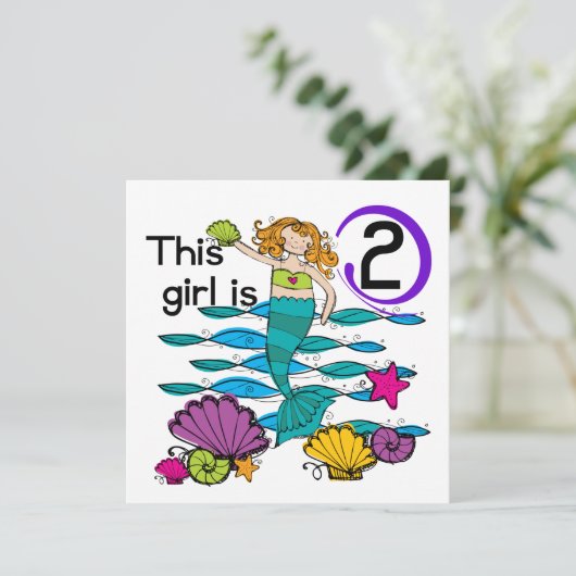 Zeemeermin 2e Verjaardag Tshirts en geschenken Kaart (Staand voorkant)