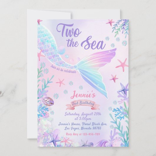 Zeemeermin 2e Verjaardag Twee Het Zee Feest Kaart (Voorkant)