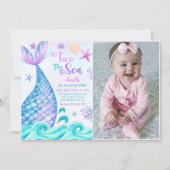Zeemeermin 2e Verjaardag Twee Het Zee Party Foto Kaart (Voorkant)