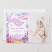 Zeemeermin 2e Verjaardag Twee Het Zee Party Foto Kaart (Voorkant)