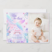 Zeemeermin 2e Verjaardag Twee Het Zee Party Foto Kaart (Voorkant)