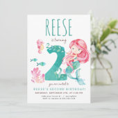 Zeemeermin 2e verjaardag uitnodiging (Staand voorkant)