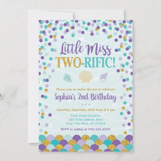 Zeemeermin 2e verjaardag uitnodiging | Onder het Z (Voorkant)