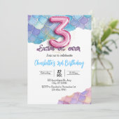 Zeemeermin 3de verjaardagsuitnodiging kaart (Staand voorkant)