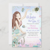 Zeemeermin 3e verjaardag onder het Zee feest Kaart (Voorkant)