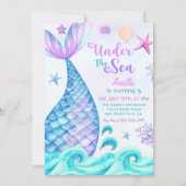 Zeemeermin 3e verjaardag onder het Zee feest Kaart (Voorkant)