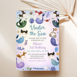 Zeemeermin 3e verjaardag onder het Zee feest Kaart