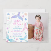 Zeemeermin 3e Verjaardag onder het Zee Party Foto Kaart (Voorkant)