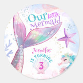 Zeemeermin 3e Verjaardag onder het Zee Roze Zeemee Ronde Sticker (Voorkant)