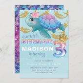 Zeemeermin 3e Verjaardag Roze Blauw Goud Glitter Kaart (Voorkant / Achterkant)