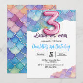 Zeemeermin 3e verjaardag uitnodiging (Voorkant / Achterkant)