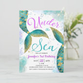 Zeemeermin 3e Verjaardags Meisje Roze Blauwgroen O Kaart (Staand voorkant)