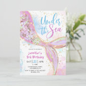 Zeemeermin 3e verjaardagsfeest roze onder het Zee Kaart (Staand voorkant)
