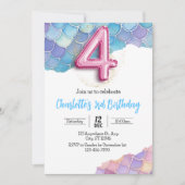 Zeemeermin 4de verjaardagsuitnodiging kaart (Voorkant)