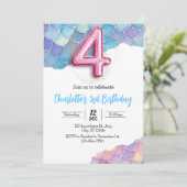 Zeemeermin 4de verjaardagsuitnodiging kaart (Staand voorkant)