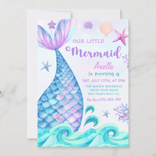 Zeemeermin 4e verjaardag Onze kleine zeemeermin pa Kaart (Voorkant)