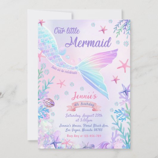 Zeemeermin 4e verjaardag Onze kleine zeemeermin pa Kaart (Voorkant)