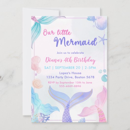 Zeemeermin 4e verjaardag Onze kleine zeemeermin pa Kaart (Voorkant)