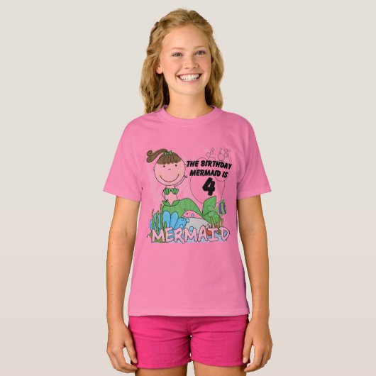 Zeemeermin 4e verjaardag T-shirts en geschenken (Voorkant volledig)