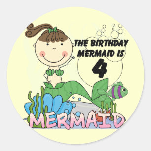 Zeemeermin 4e verjaardag T-shirts en geschenken Ronde Sticker