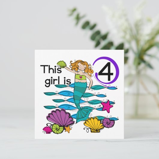 Zeemeermin 4e verjaardag Tshirts en geschenken Kaart (Staand voorkant)