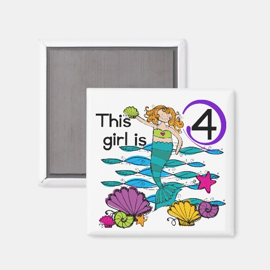 Zeemeermin 4e verjaardag Tshirts en geschenken Magneet (Voorkant / Achterkant)