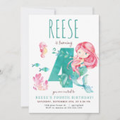 Zeemeermin 4e verjaardag uitnodiging (Voorkant)