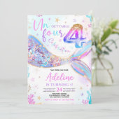 Zeemeermin 4e verjaardag uitnodiging in vier eetta (Staand voorkant)