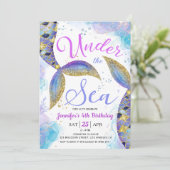 Zeemeermin 4e Verjaardags Meisje Roze Onder het Ze Kaart (Staand voorkant)