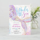 Zeemeermin 4e verjaardagsfeest Paarse onder het Ze Kaart (Staand voorkant)