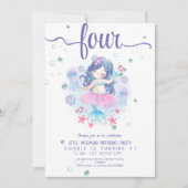  Zeemeermin 4e verjaardagsuitnodigingen onder de z Kaart (Voorkant)