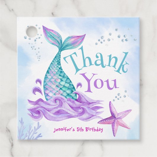 Zeemeermin 5e verjaardag Duik in Vijf Bedankjes Labels (Voorkant)
