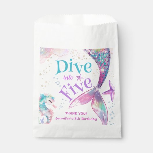 Zeemeermin 5e verjaardag Duik in Vijf Bedankzakje (Voorkant)