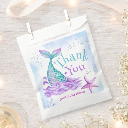 Zeemeermin 5e verjaardag Duik in Vijf Bedankzakje (Geknipt)