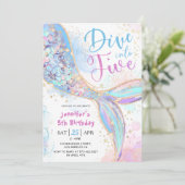 Zeemeermin 5e Verjaardag Duik In Vijf Meisjesfeest Kaart (Staand voorkant)